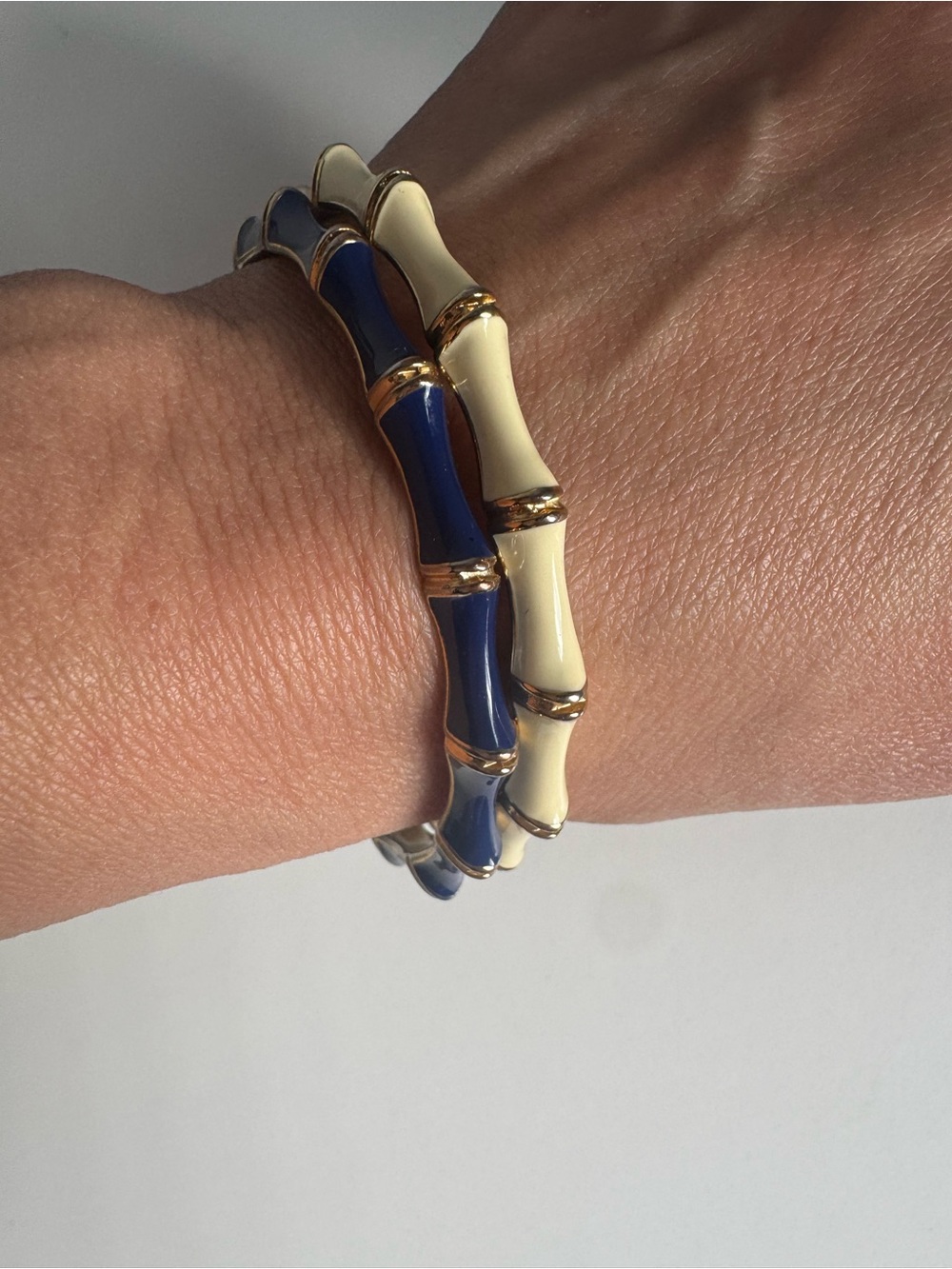Stella & Dot Enamel Bangle Bracelets Set of 2 Blue & Ivory NWOT